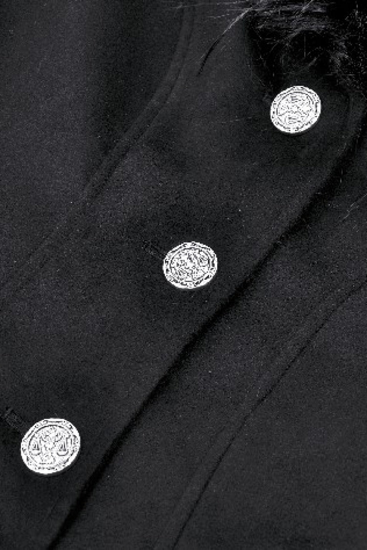 Charcoal Hooded Romantic Coat with Flared Sleeves and Buttons