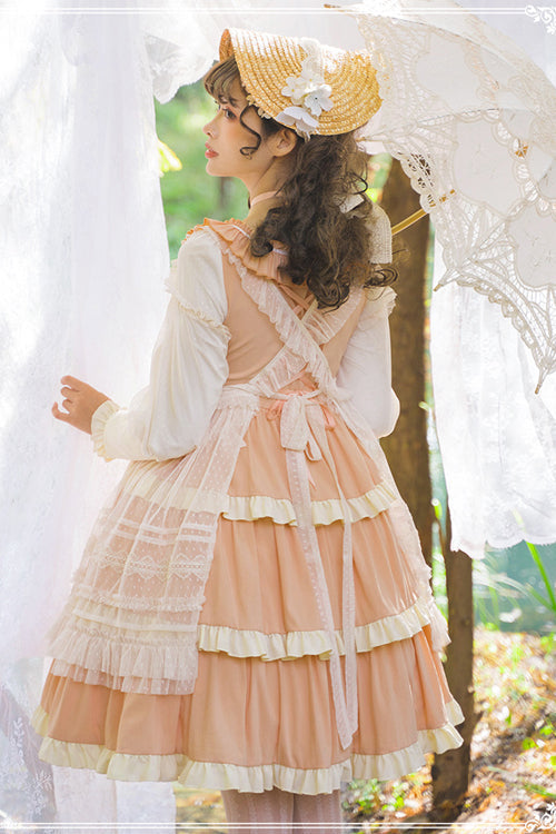 Multi-Layer Ruffled Lolita OP Dress - High Waist, Long Sleeve
