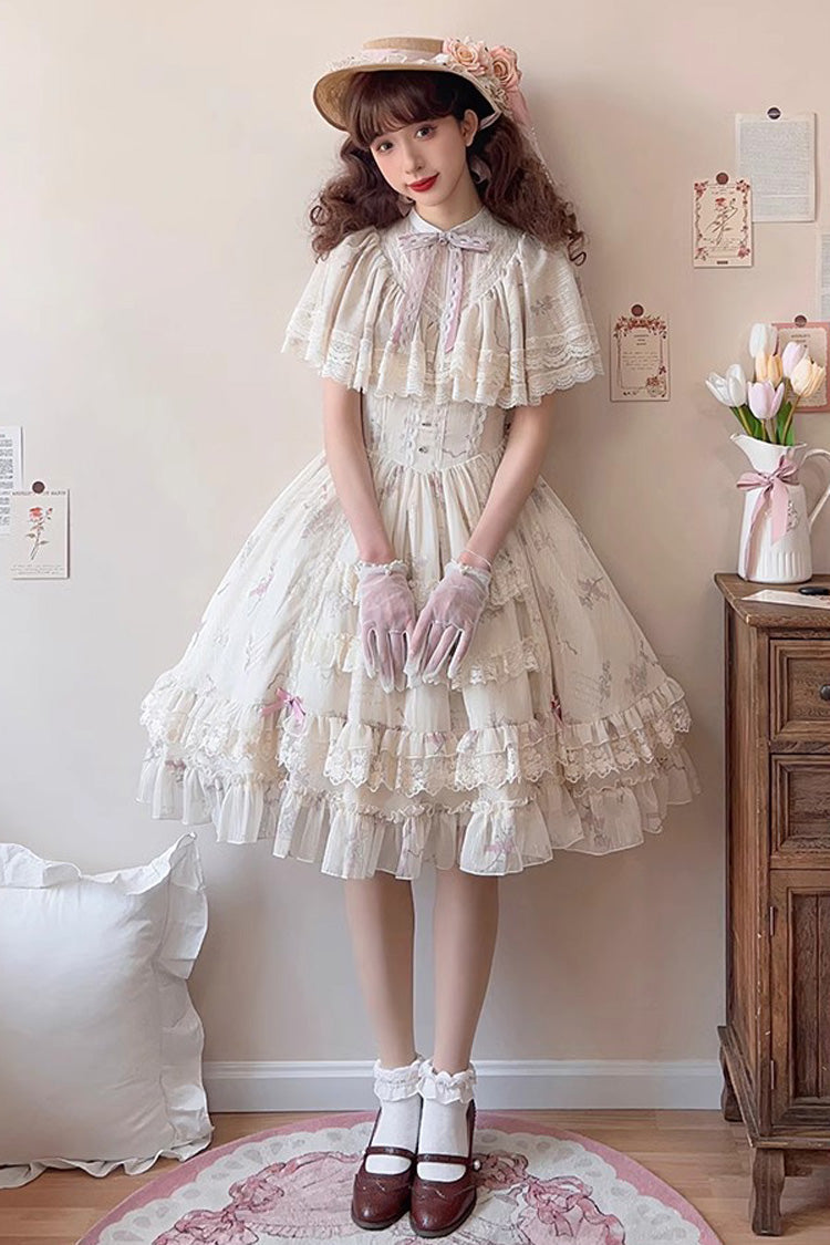 Multicolor Bellflower Printed Lace Sweet Princess Lolita Dress