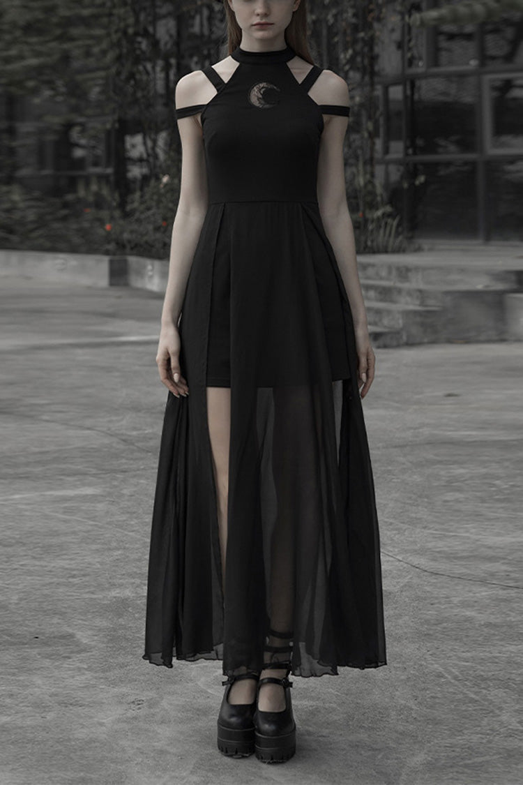 Lunar Printed Mesh Stitching Long Gothic Dress