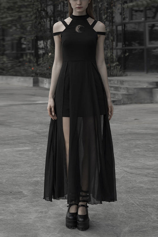 Lunar Printed Mesh Stitching Long Gothic Dress