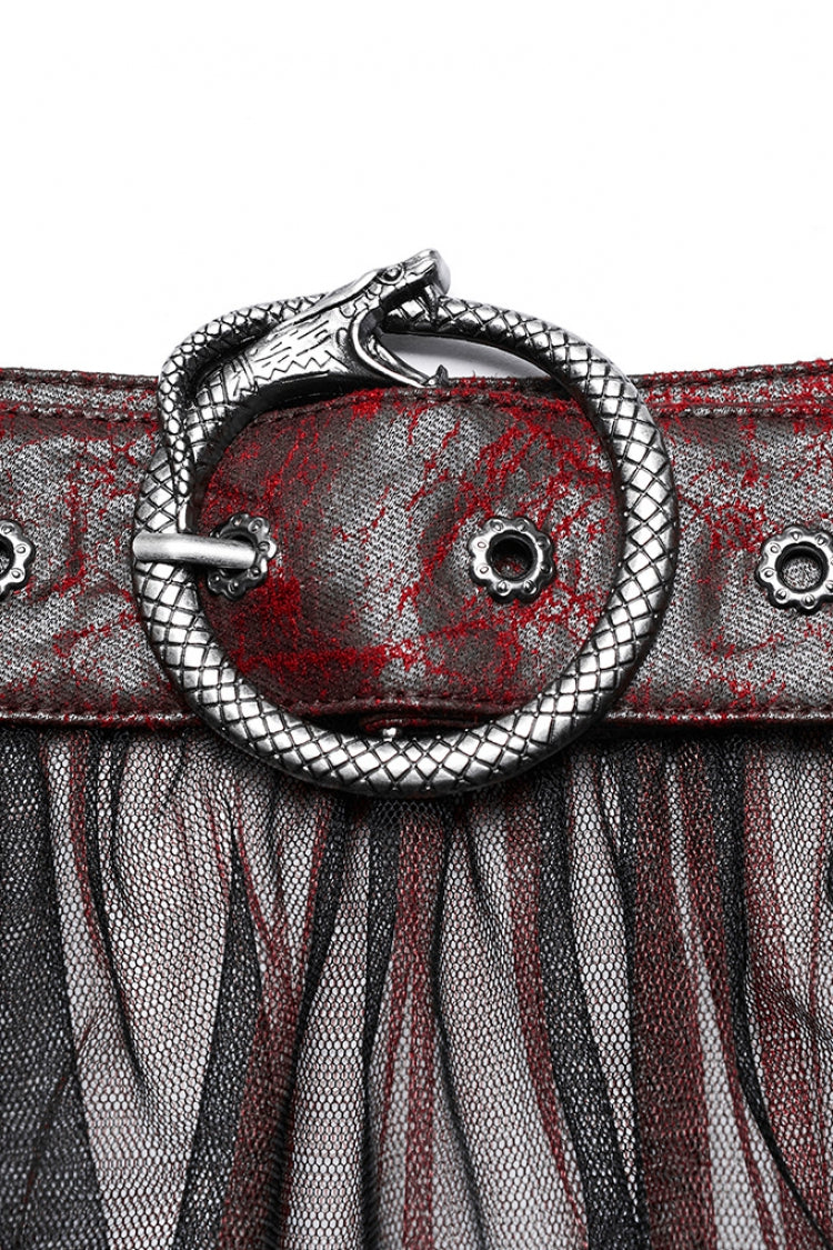 Steampunk Mesh Buckle Long Overskirt with Ruffles - Three Colors