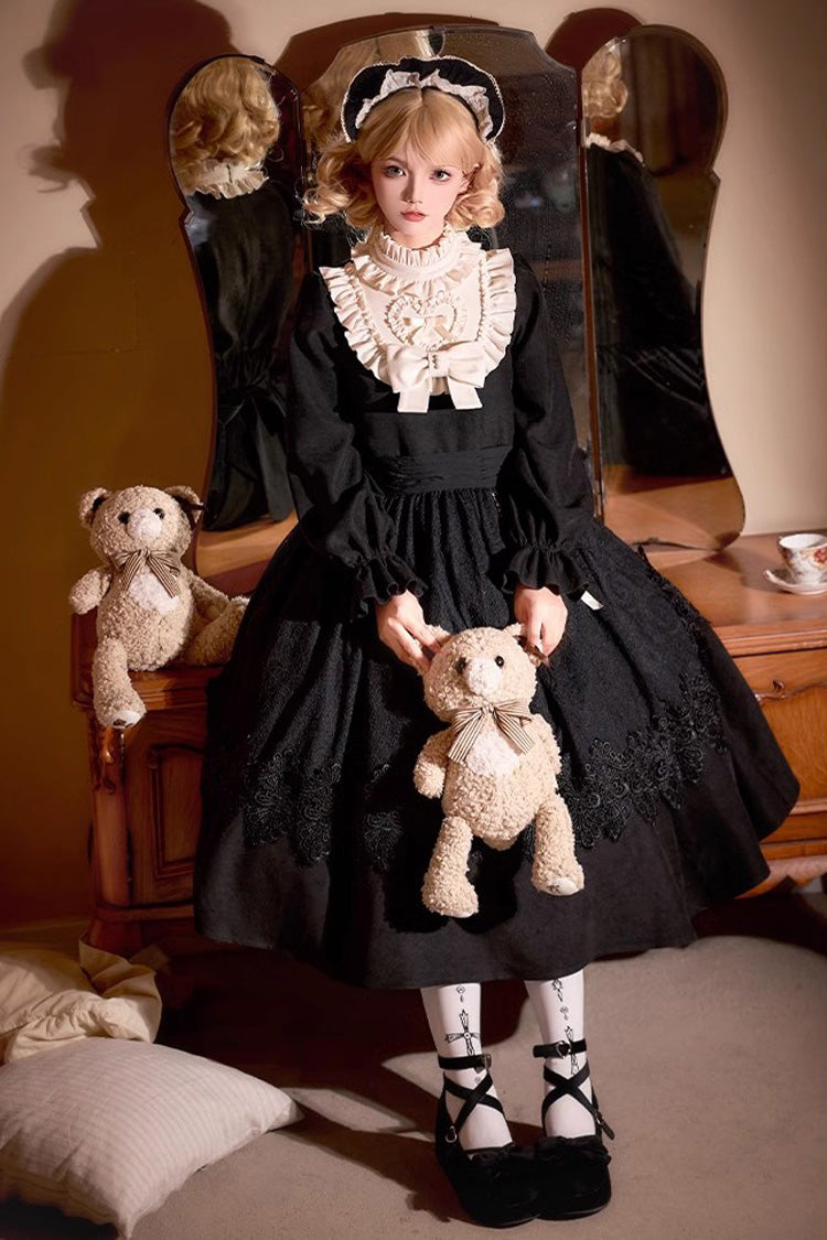 Black Long Sleeve Bow Lace Vintage Dress - Twilight Choir