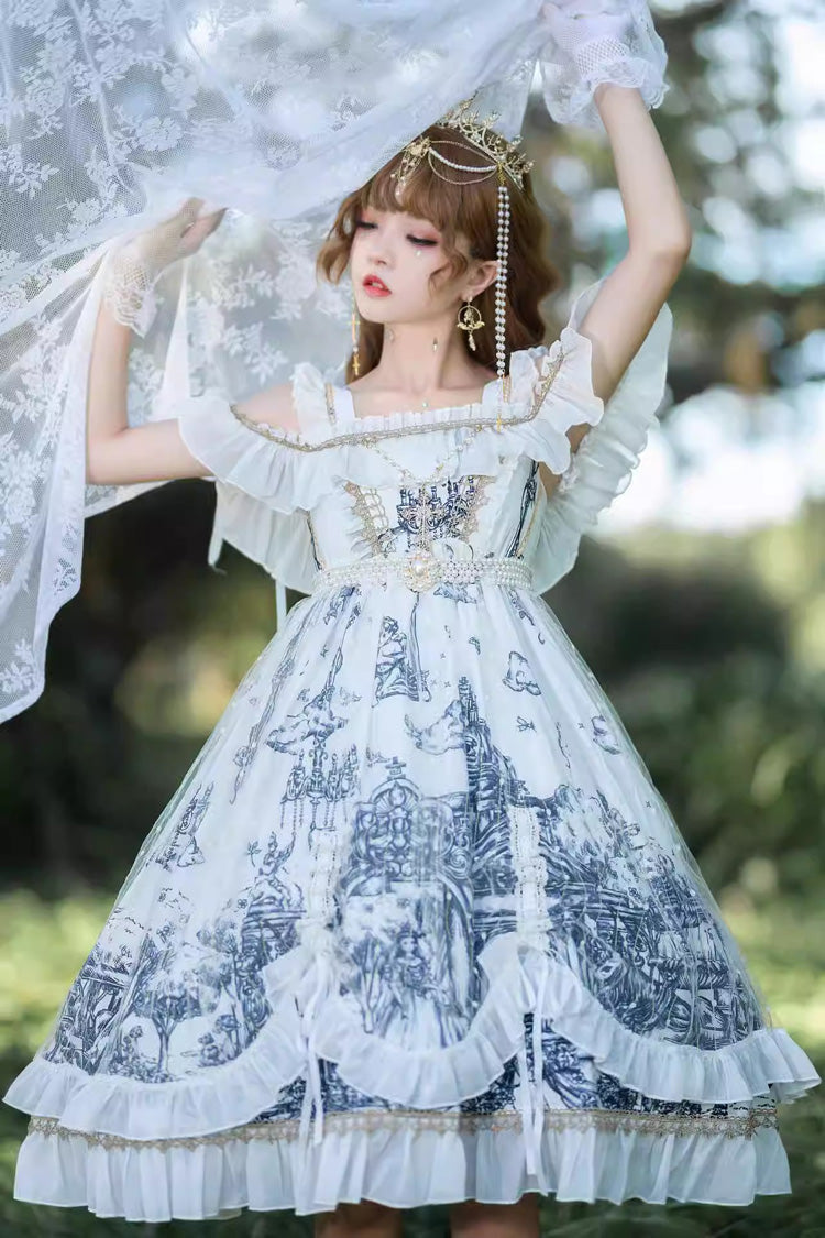Ivory Gothic Princess JSK with Printed Bowknots - Castle Feast