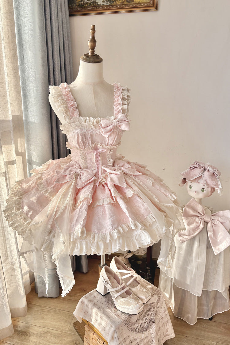 Pink Sleeveless Multi-Layer Ruffle Bow Princess Ballet Sweet JSK Dress