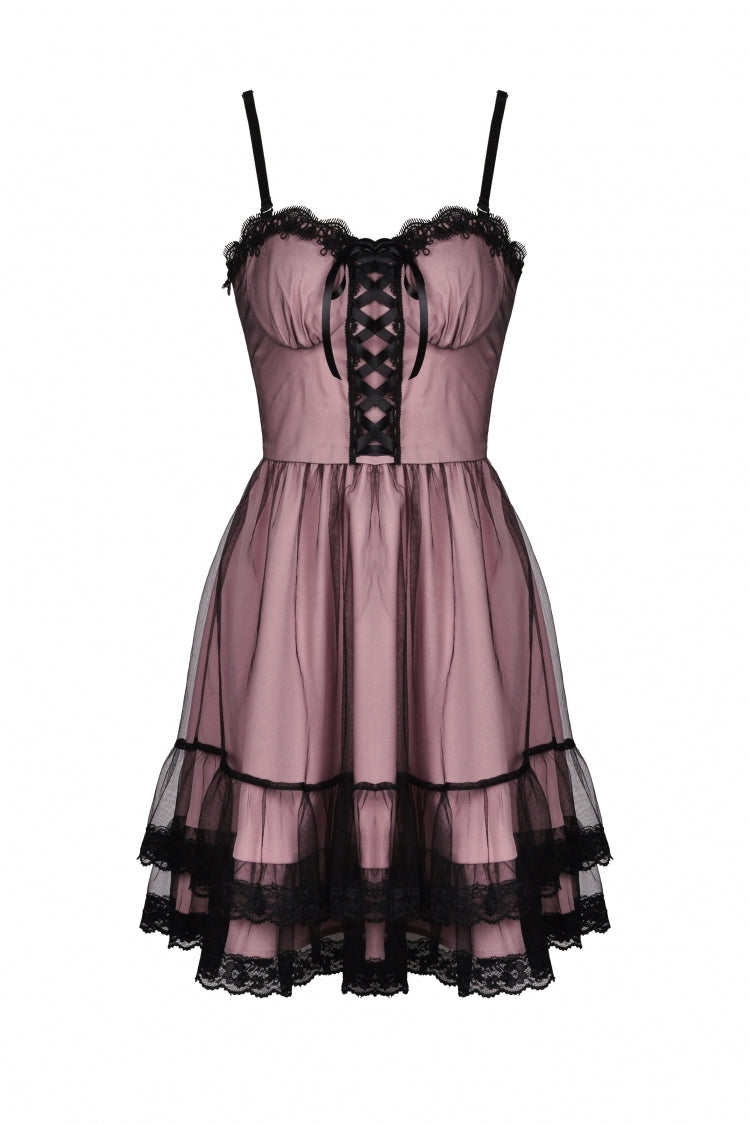 Sleeveless Multi-Layered Lace Lolita Slip Graduation Dress - Pink