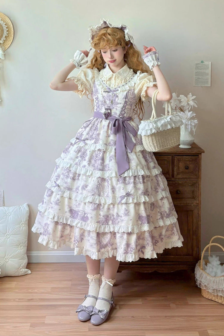 Grape Moon Almanac Violet Sleeveless Tiered Ruffled Bow Lolita JSK - Grape Moon Almanac