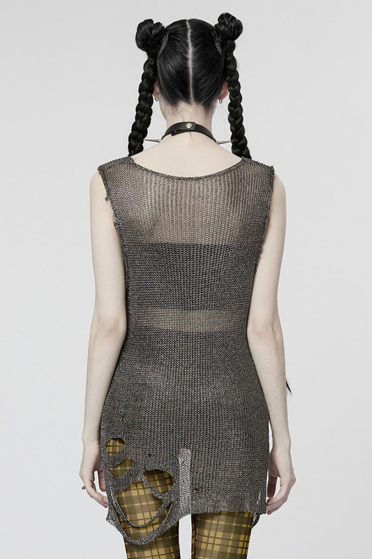 Sleeveless Mesh Ripped Steampunk Sweater