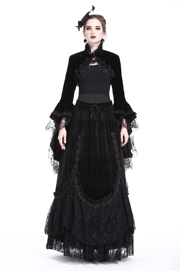 Multi-Layered Long Trumpet Sleeve Rosette Velour Gothic Bolero for Women Lace