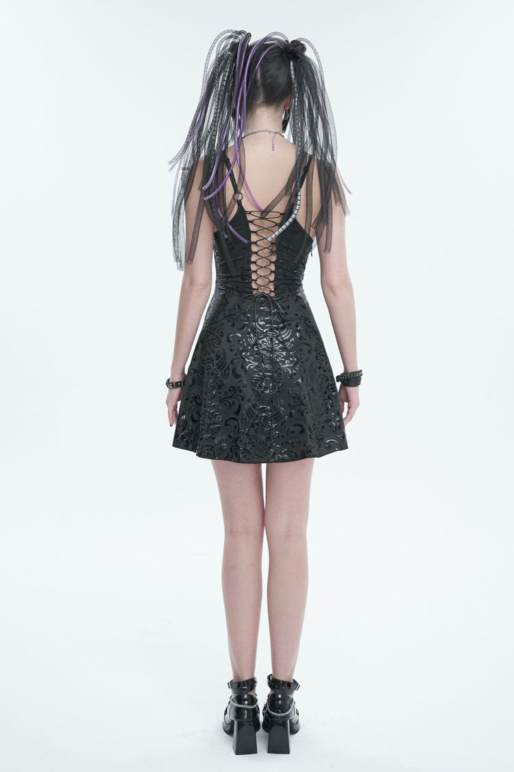 Occult Embossed Panel Mesh Cutout Gothic Evening Dress