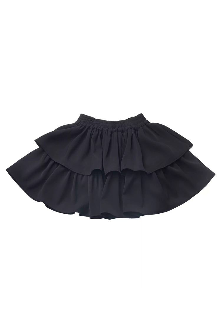 Moonlight Flowing Ruffled Asymmetric Gothic Jirai Kei Skirt Set - White/Black