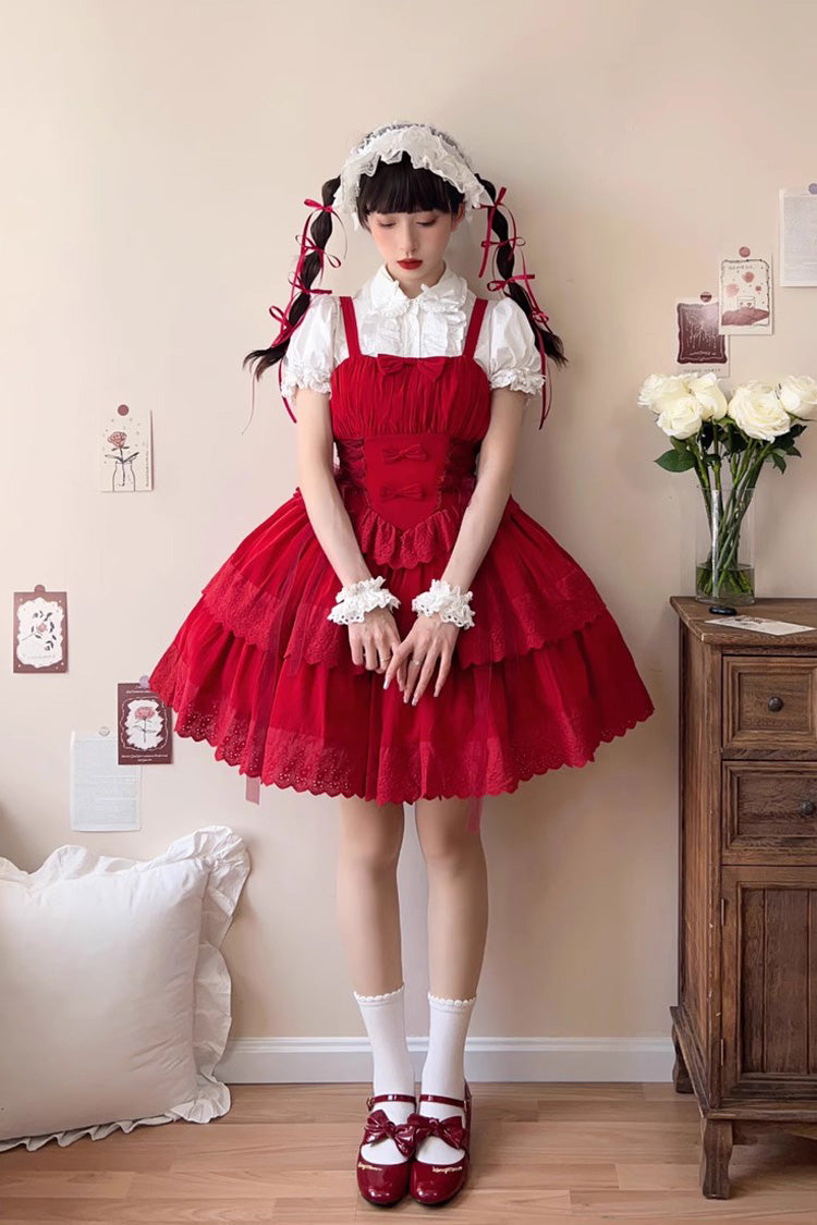 Ribbon Hollow Gothic Lolita Layered JSK Gown - 2 Tones