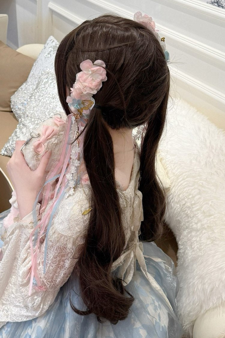 Soft Air Bangs Long Curly Sweet Lolita Twin Tail Wig in Two Colors