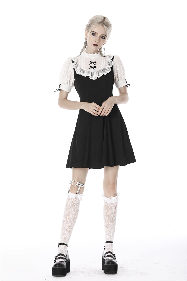 Stand Collar Short Sleeve Ruffled Gothic Lolita Doll Midi Dress