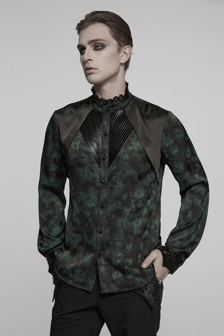 Ruffle Pleated Stand Collar Long Sleeve Blouse - Gothic