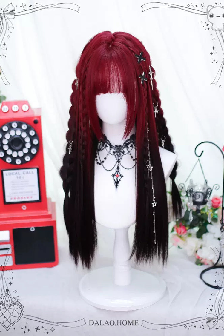 Crimson & Noir Long Straight Lolita Wig with Gradient Color
