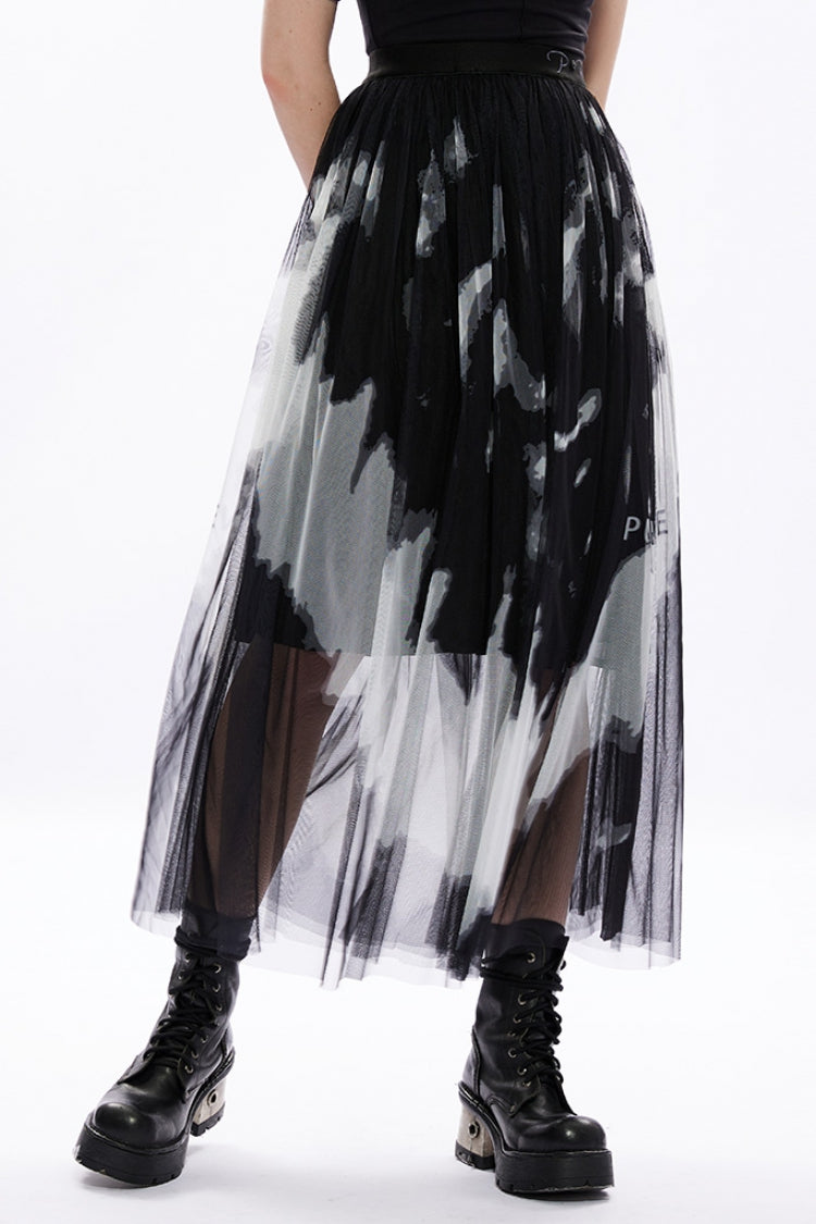 Gothic Sheer Skirt - Rose Embroidery, Lace Stitch, 2 Colors