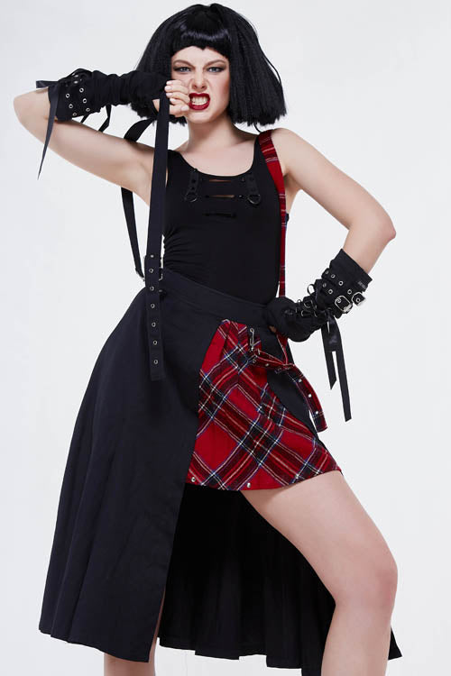 Red & Black Scottish Plaid Punk Skirt with Loops