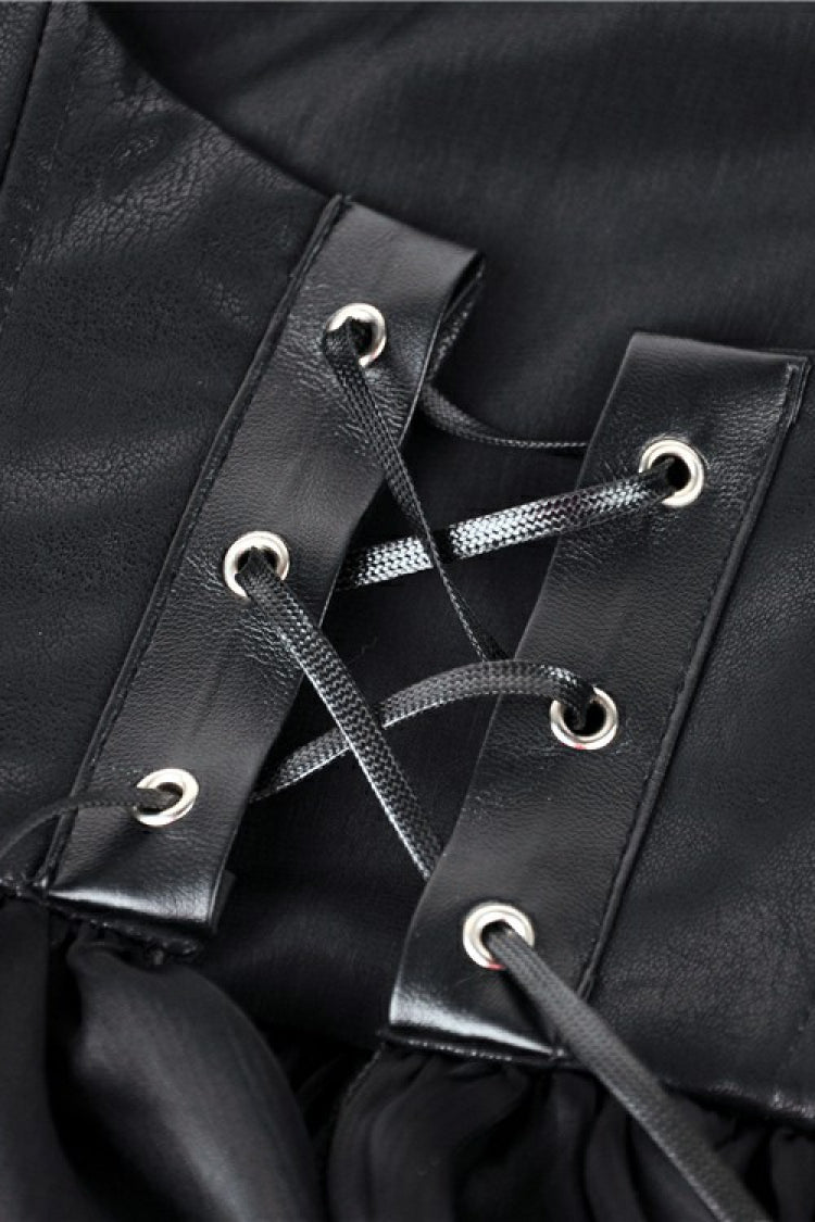 Punk Jacket with Cut-Out Chest Irregular Hem Lace-Up Buckles