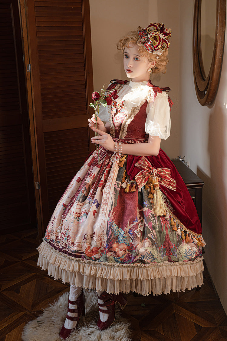Red Kaleidoscope of Dreams Sleeveless Double-Layer Print Embroidery Bow Classic Vintage Gorgeous Jumper