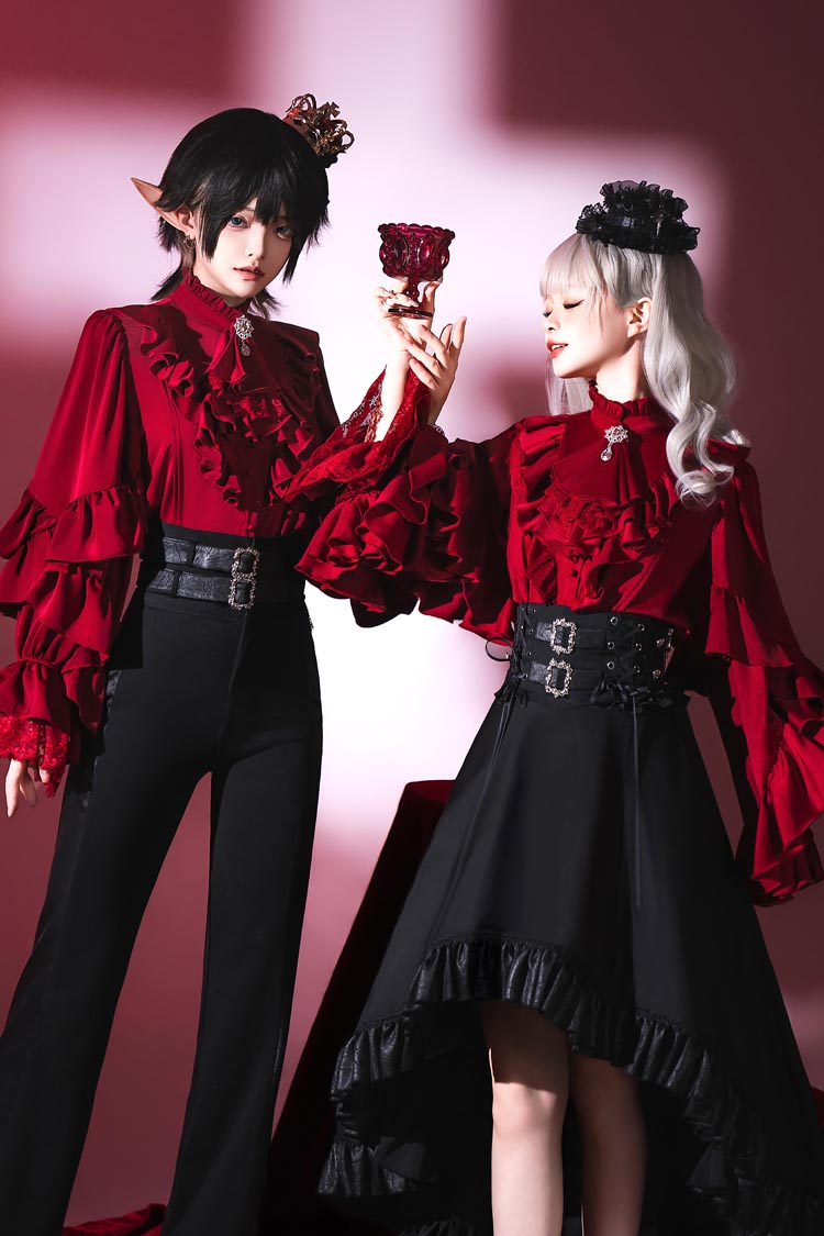 Noir Long-Sleeve Ruffled Ouji Skirt and Blouse - Day and Night Song