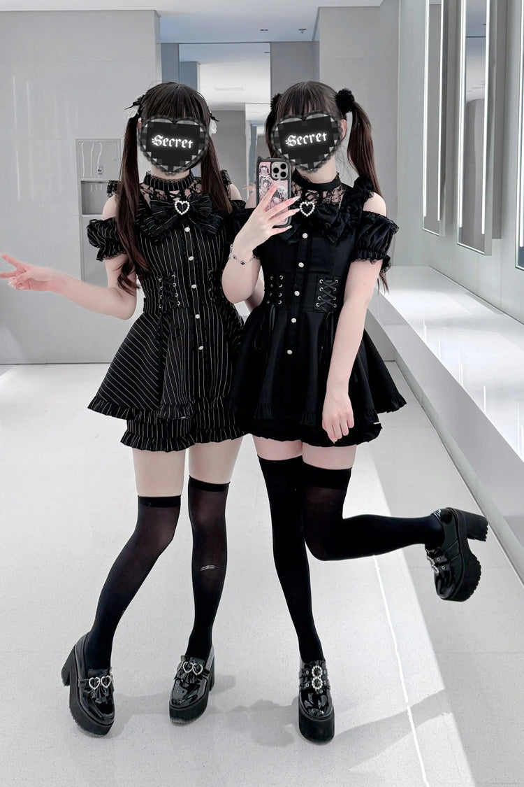 Silver Candle Elegy Gothic Jirai Kei Ruffle Top and Shorts Ensemble