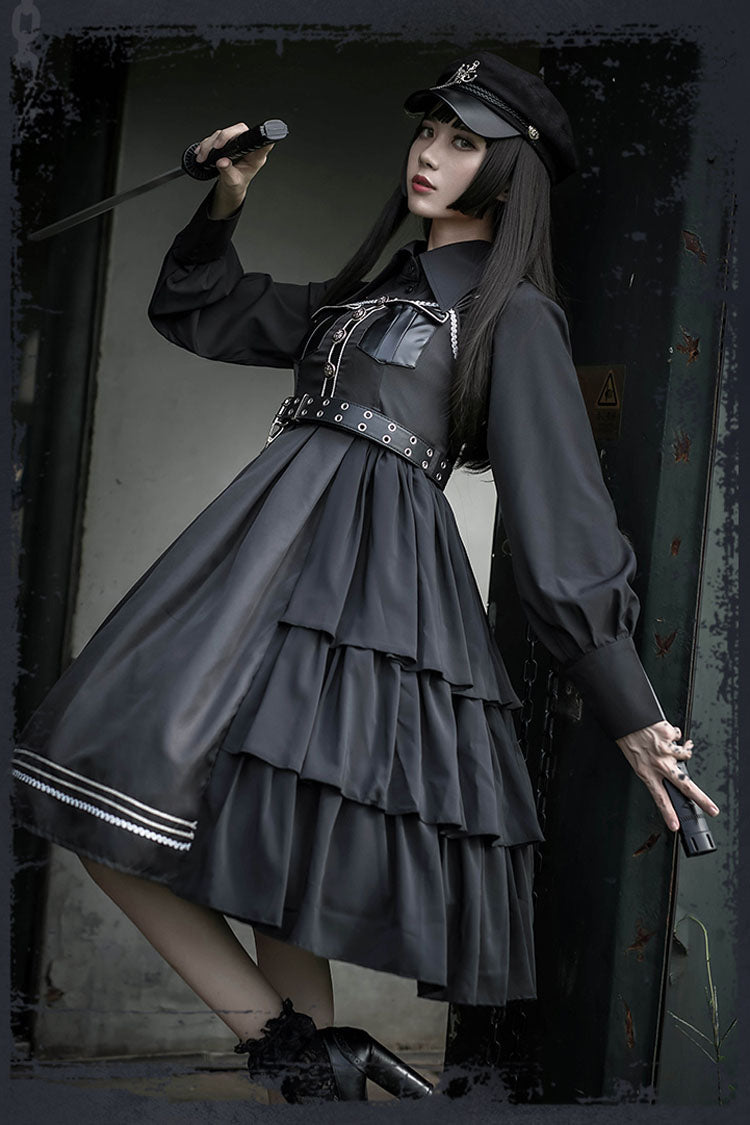 Military-Inspired PU Gothic Lolita JSK with Rivets & Epaulettes