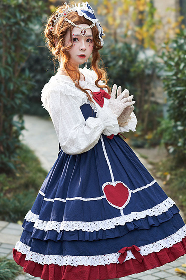 Blue Sweet Lolita JSK Dress with Lace and High Waist Bowknot - Altfashion Shop