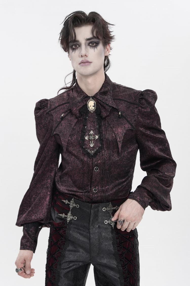 Scarlet Lapel Lantern Sleeve Jacquard Bow Men's Gothic Shirt
