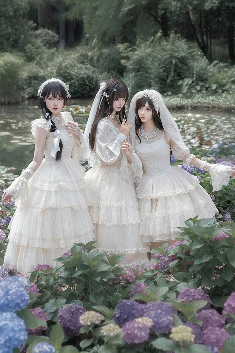 Ivory Multi-Tier Embroidered Ruffle Sweet Lolita JSK Short