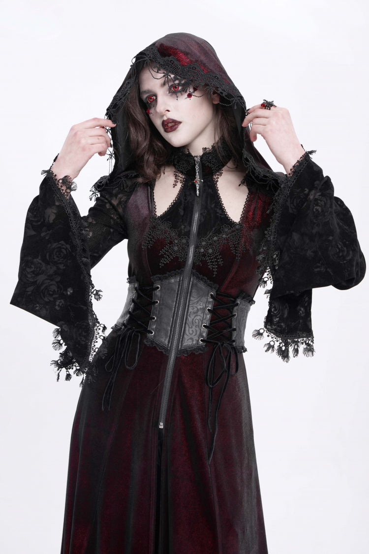 Scarlet Hollow Embroidery Hooded Ripped Gothic Coat