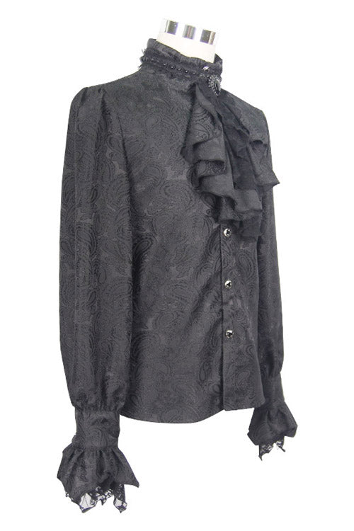Gothic Blouse with Rose Print and Lace Cuffs for Men