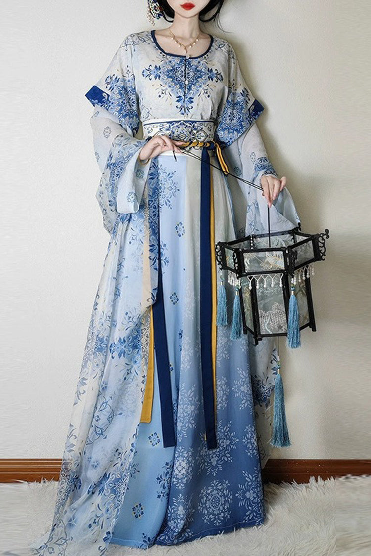 Classic Hanfu Dress Set - High Waist, Slim Print