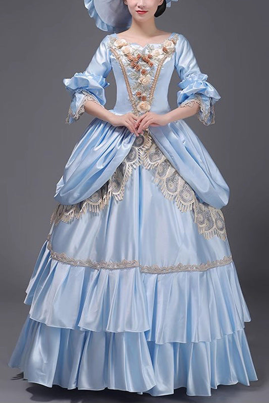 Azure 3D Flower Decor Multi-Layer Ruffled Embroidered Cardigan Sweet Vintage Princess Victorian Gown
