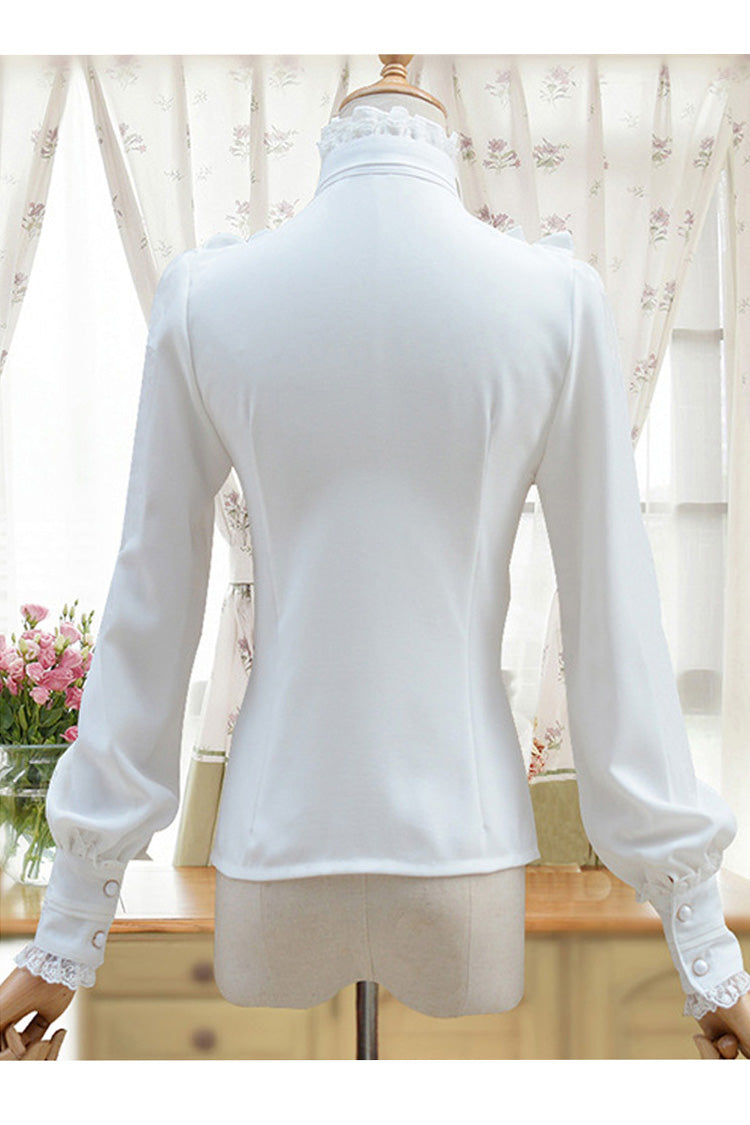 Lantern Sleeve Stand Collar Bow Tie Classic Lolita Blouse, Four Shades