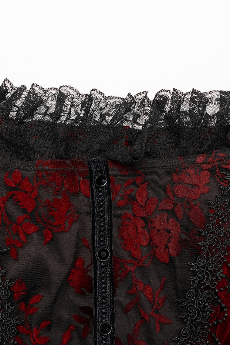 Gothic Dress with Puff Sleeves and Ruffle Lace
