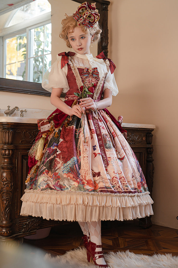 Red Kaleidoscope of Dreams Sleeveless Double-Layer Print Embroidery Bow Classic Vintage Gorgeous Jumper