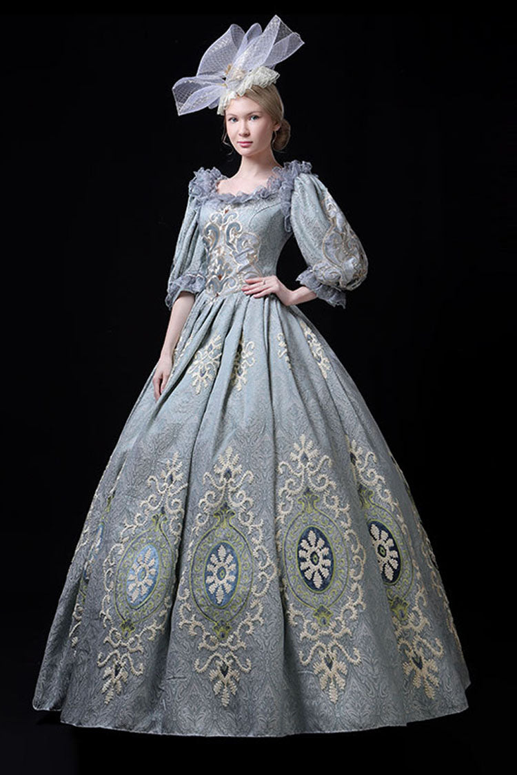 Azure Boat Neck Half Sleeves High-Waist Hollow Embroidery Floral Victorian Lolita Evening Gown
