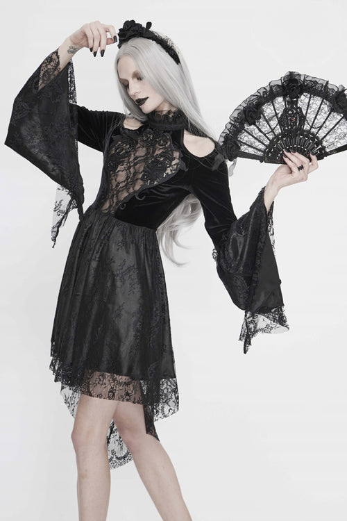 Gothic Dress with Off-Shoulder Beaded Embroidery Chest