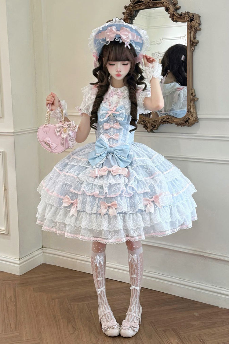 Blue Moon-Tide Butterfly Call Sleeveless Multi-Layered Ruffle Lace Sweet Lolita Jsk Dress