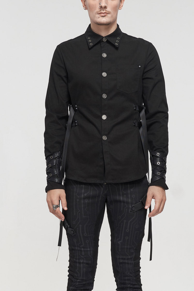 Punk Shirt with Metal Buckles and Nylon Straps for Men