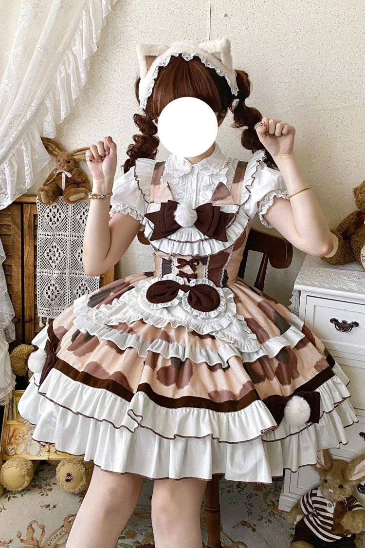 Calico Cat Sleeveless Triple-Layer Ruffled Bow Plush JSK