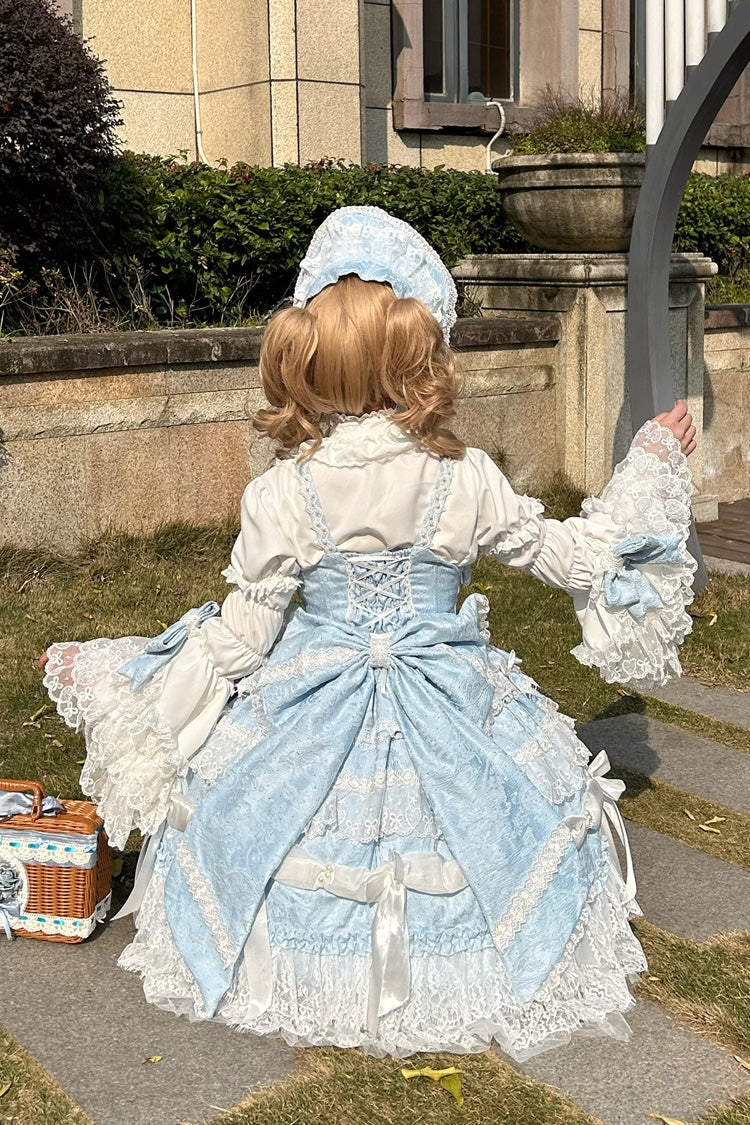 Azure Plus-Size Sweet JSK with Lace and Multi-Tier Ruffles