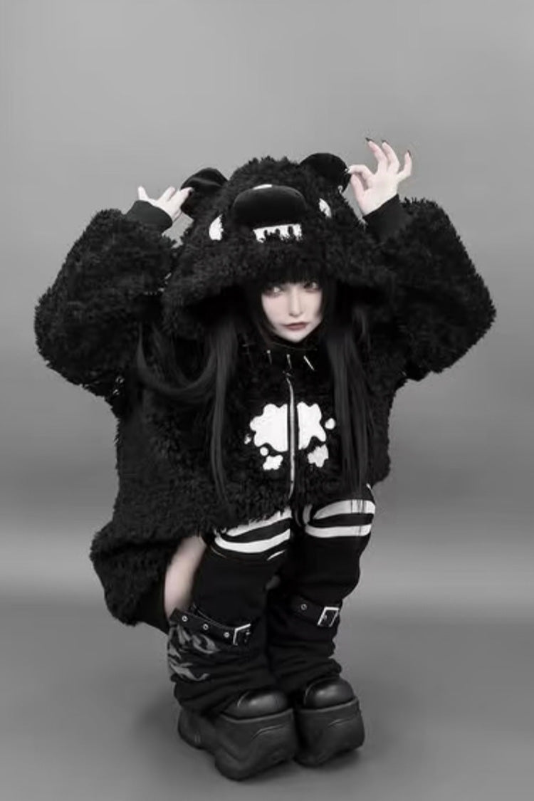 Black Bear-Ear Hooded Zip-Up Gothic Lolita Coat
