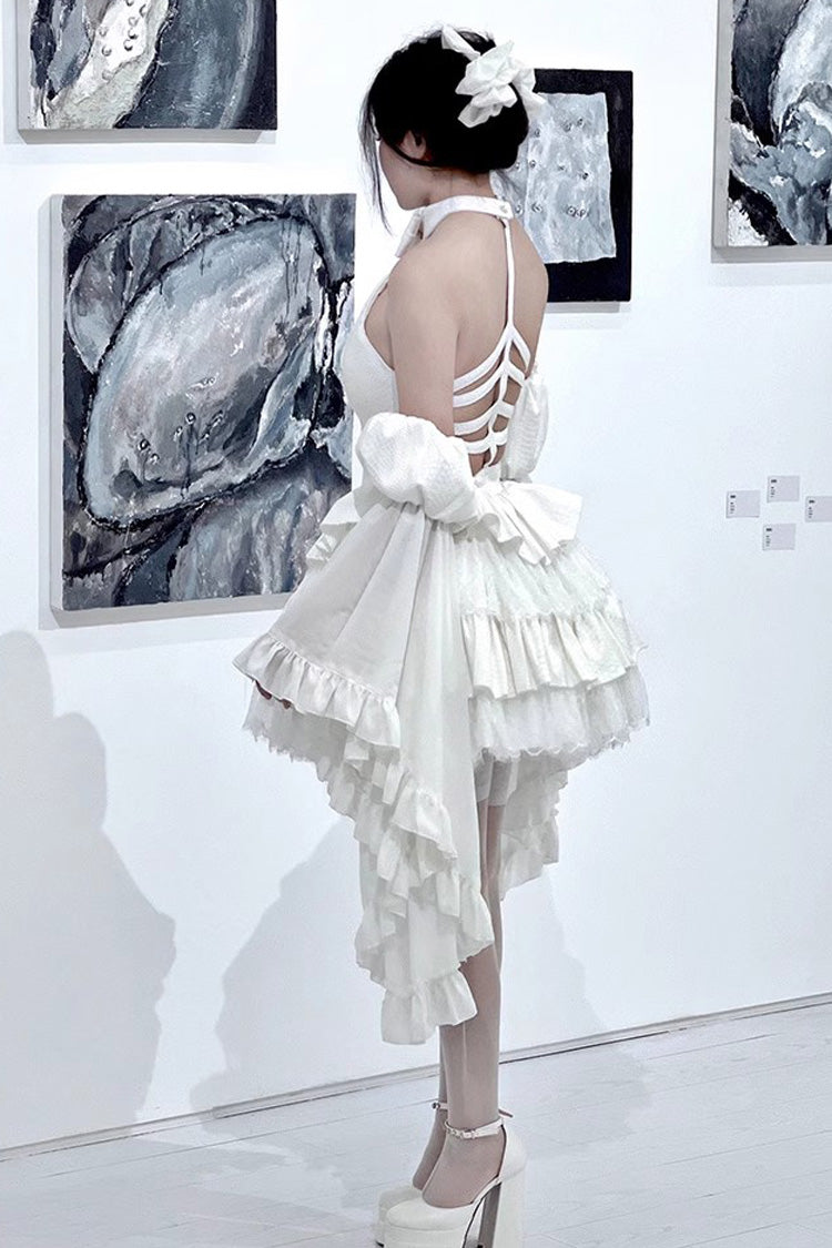 Gothic Lolita Snake Halterneck Dress with Multi-Layer Ruffles
