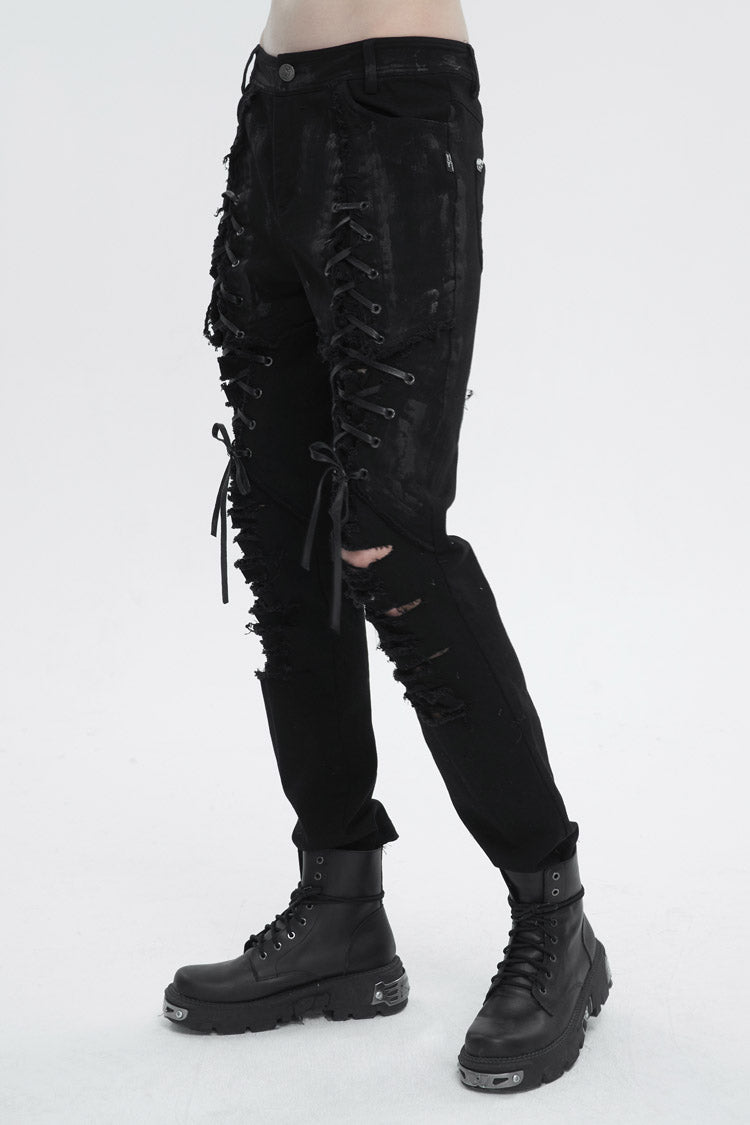 Edgy Distressed Strappy Punk Trousers for Men