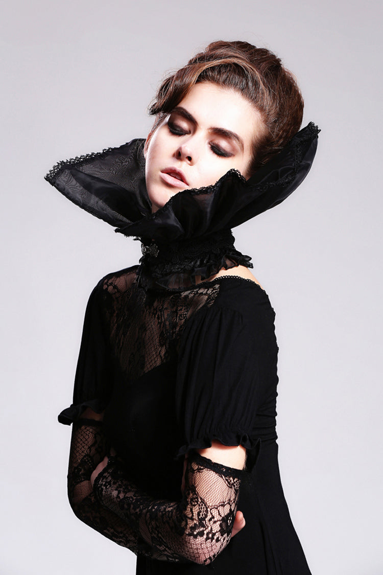 Organza Lace Velveteen Gothic High Collar Top
