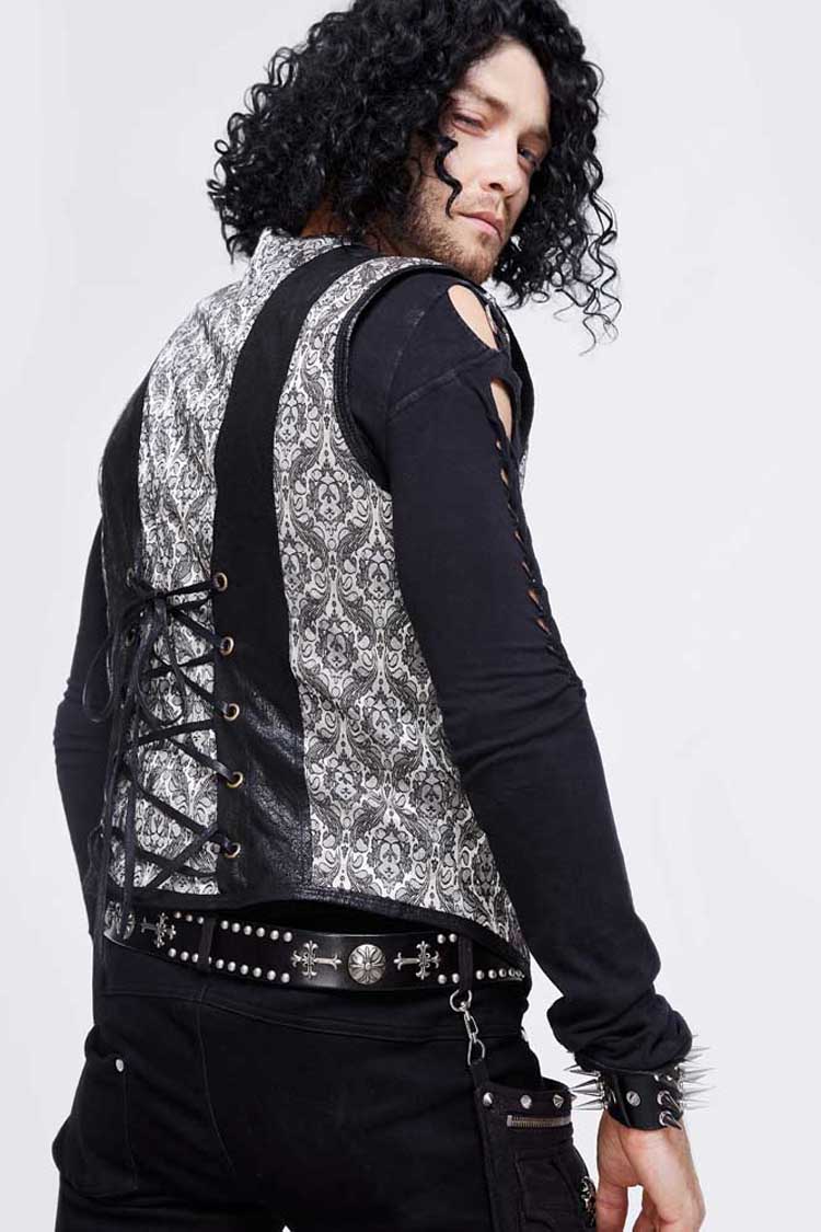 Men's Punk Waistcoat with Lace-Up Back and Jacquard