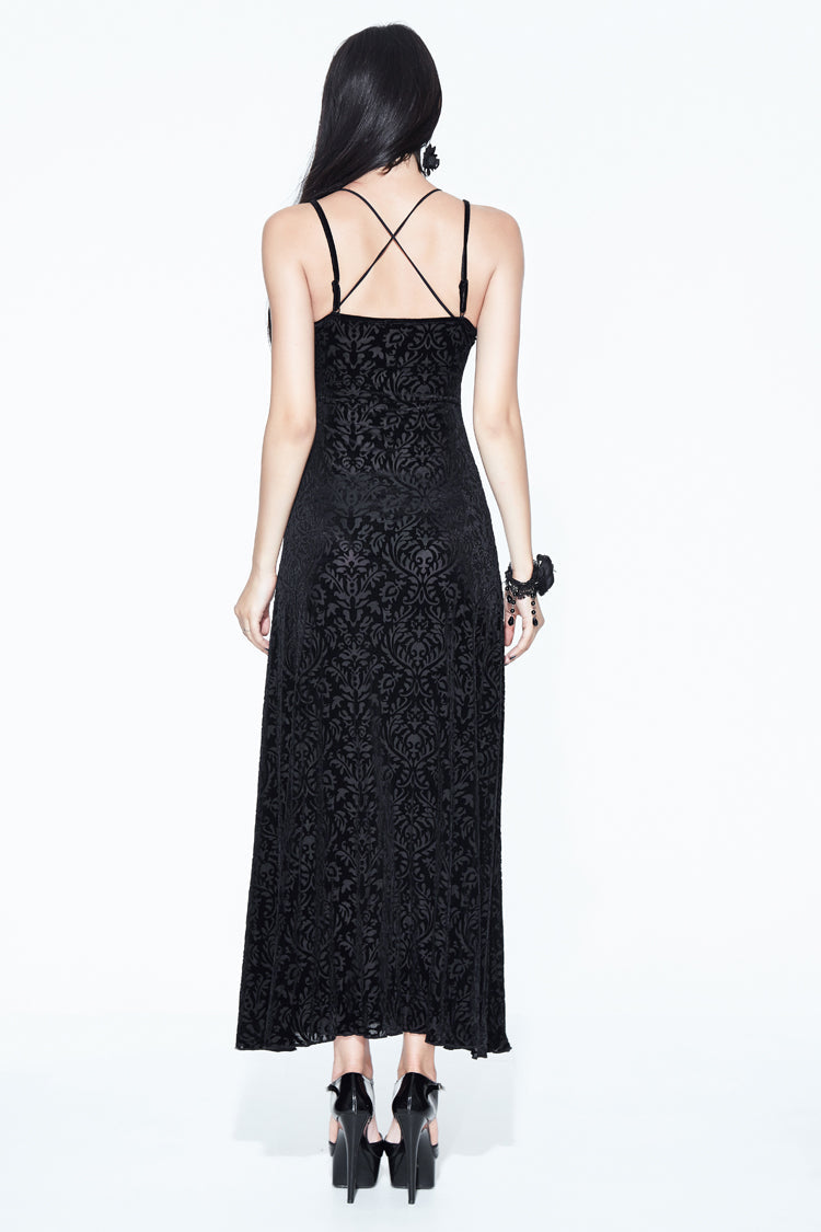 Dark Pattern Velvet Shawl Gothic Slip Dress for Women Lace