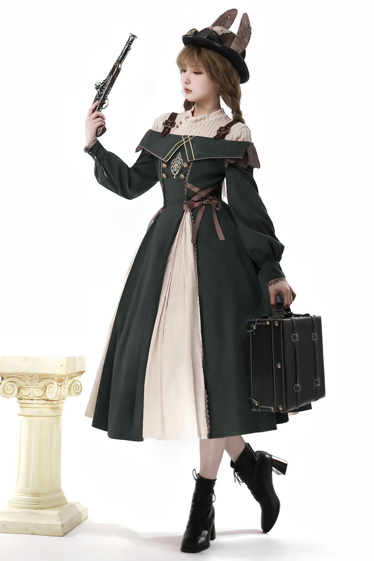 Emerald Long-Sleeve Ruffled Embroidered Bowknot Gothic Princess Lolita Dress